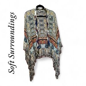 SOFT SURROUNDINGS Lightweight Earth Tone Topper Ruana Missy One SZ EUC